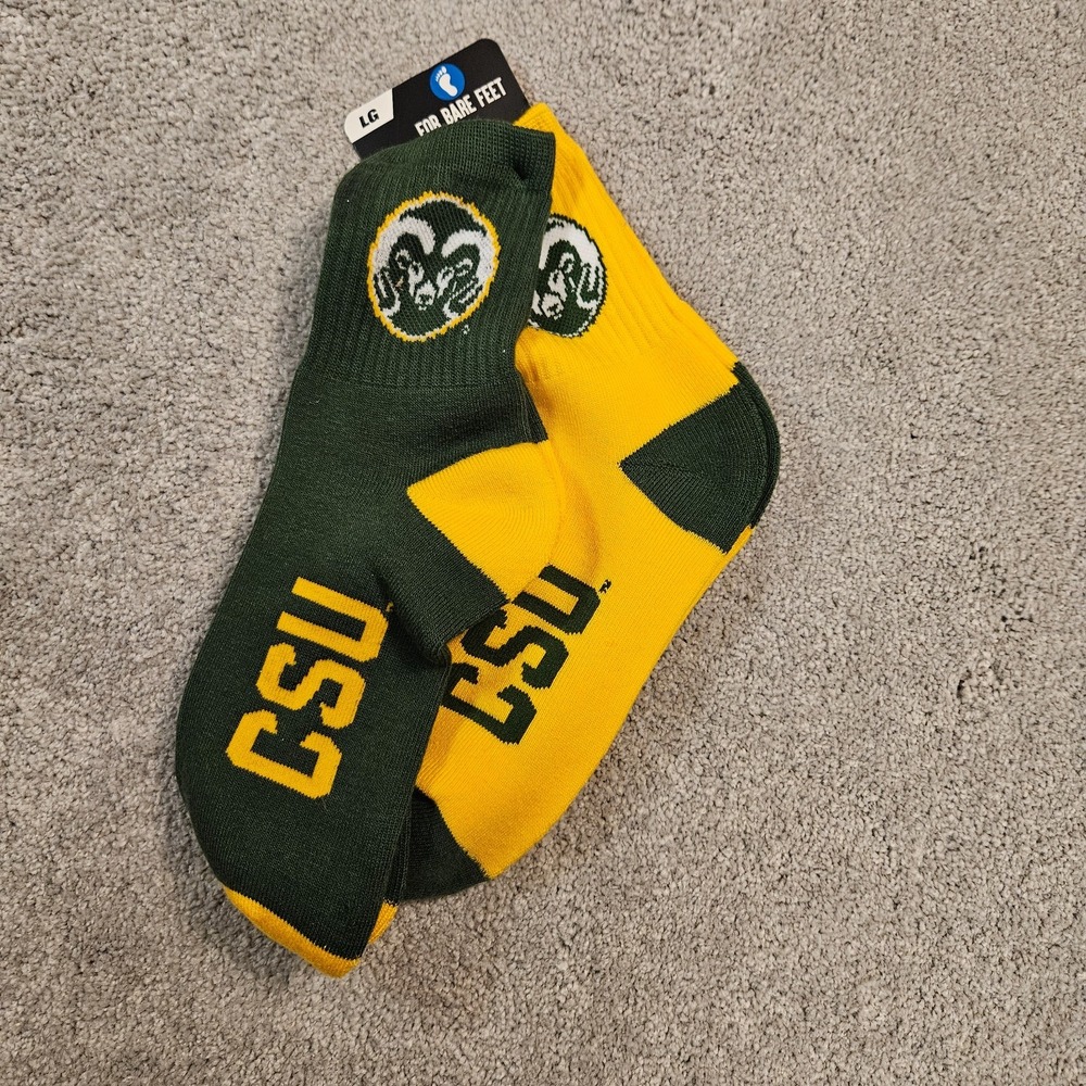 Colorado State Rams Socks 2 Pack For bare Feet NCAA Green Gold Men's LG New